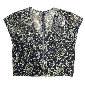 Sachin & Babi Noir Womens Black Gold Lace Crop Top Sheer Embroidered Size Medium